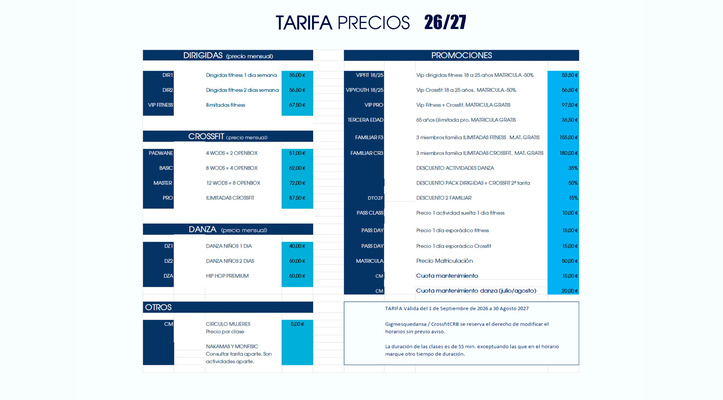 TARIFAS 26/27